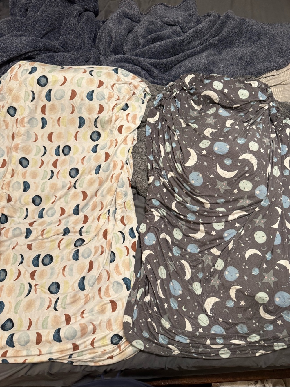 Little Sleepies Moon & Planet Print Fitted Sheets - Blue, Gray, Cream, Tan